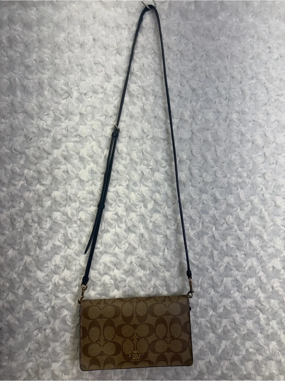 Coach Brown Signature Canvas Crossbody with Black Strap leather interior